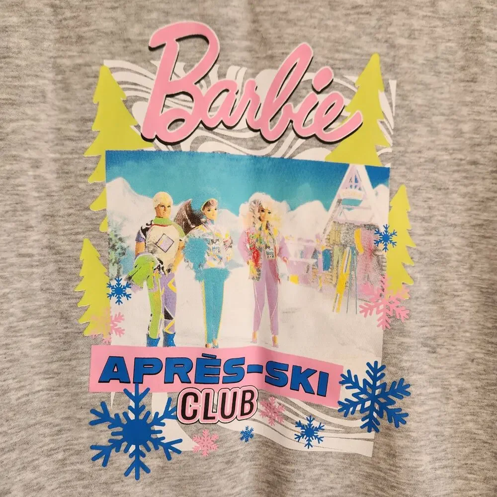 Barbie Women's Large Apres-Ski Club Crew Neck Sweatshirt New‎ Gray